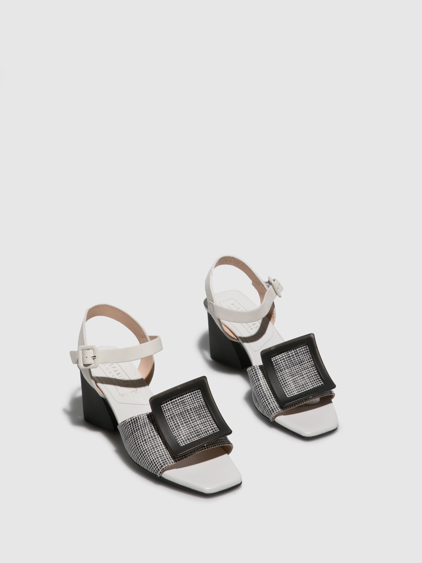 Hispanitas Sandálias de Salto Grosso em Preto Branco